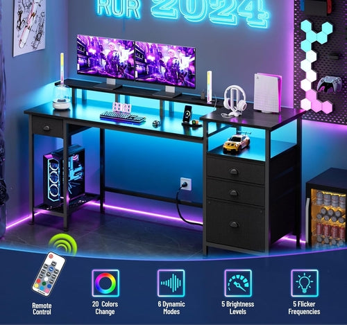 Black Computer Desk with 4 Drawers, 60" Long Office Desk with Fabric