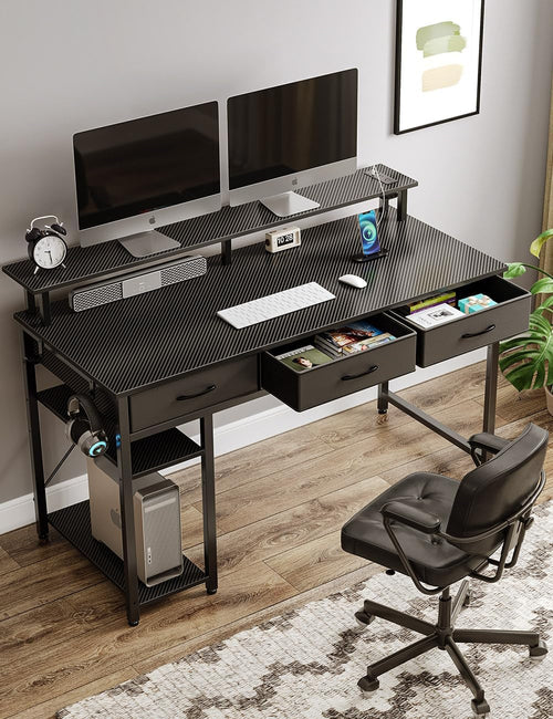 Computer Desk with Power Outlets & LED Light, 47 Inch Home Office Desk
